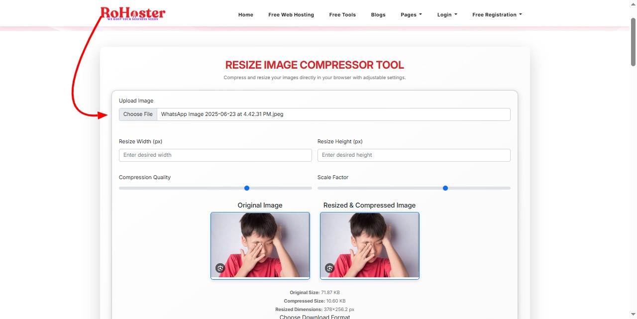 How to Use the Resize Image Compressor Tool by RoHoster
